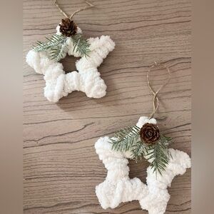 Cozy Chenille Star Ornament with Winter Greenery